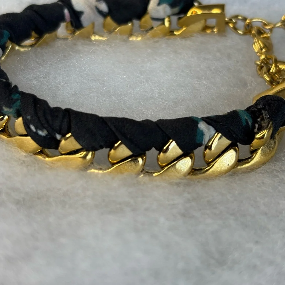 kate spade Gold Chain Bracelet with Black Woven Fabric Detail - Picture 6 of 9